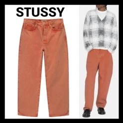 STUSSY | Unisex Plain Cotton Logo Jeans