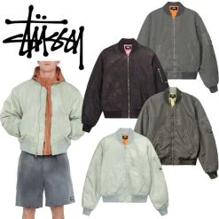 STUSSY | Unisex Nylon Street Style Plain Logo Bomber Jackets