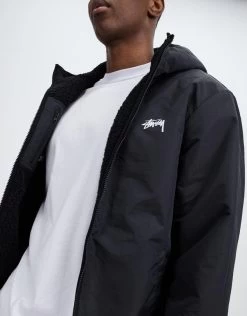 STUSSY | Short Nylon Street Style Shearling Logo Parkas -Stussy Apparel org 1835