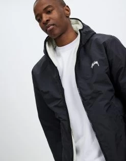 STUSSY | Short Nylon Street Style Shearling Logo Parkas -Stussy Apparel org 1836