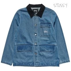 STUSSY | Denim Street Style Plain Logo Skater Style Jackets