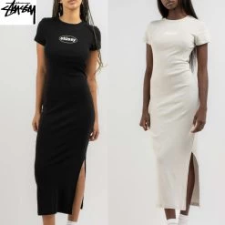 STUSSY | Crew Neck Casual Style Tight Plain Cotton Long Short Sleeves