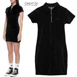 STUSSY | Short Casual Style Tight Velvet Blended Fabrics Henry Neck