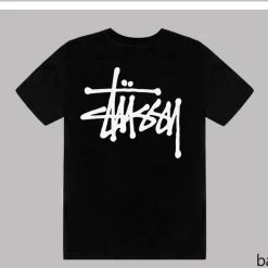 STUSSY | Unisex U-Neck Plain Cotton Short Sleeves Logo Skater Style -Stussy Apparel org 3593